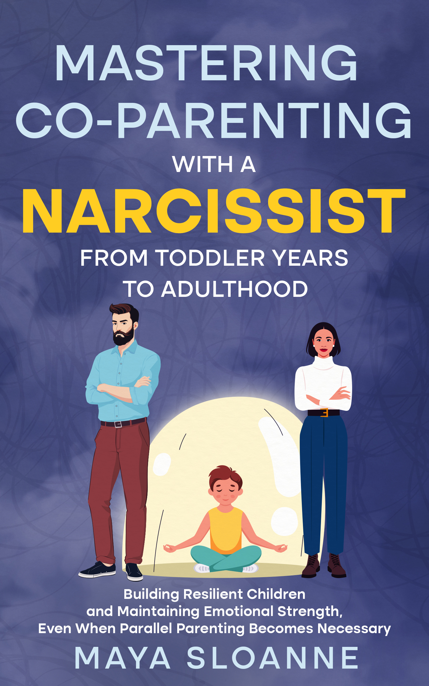 Title of the book and picture of man woman and child on the cover with the child in a protective bubble.